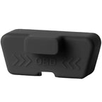 Professional matte black rubber OBD port cover with embossed arrows and lettering