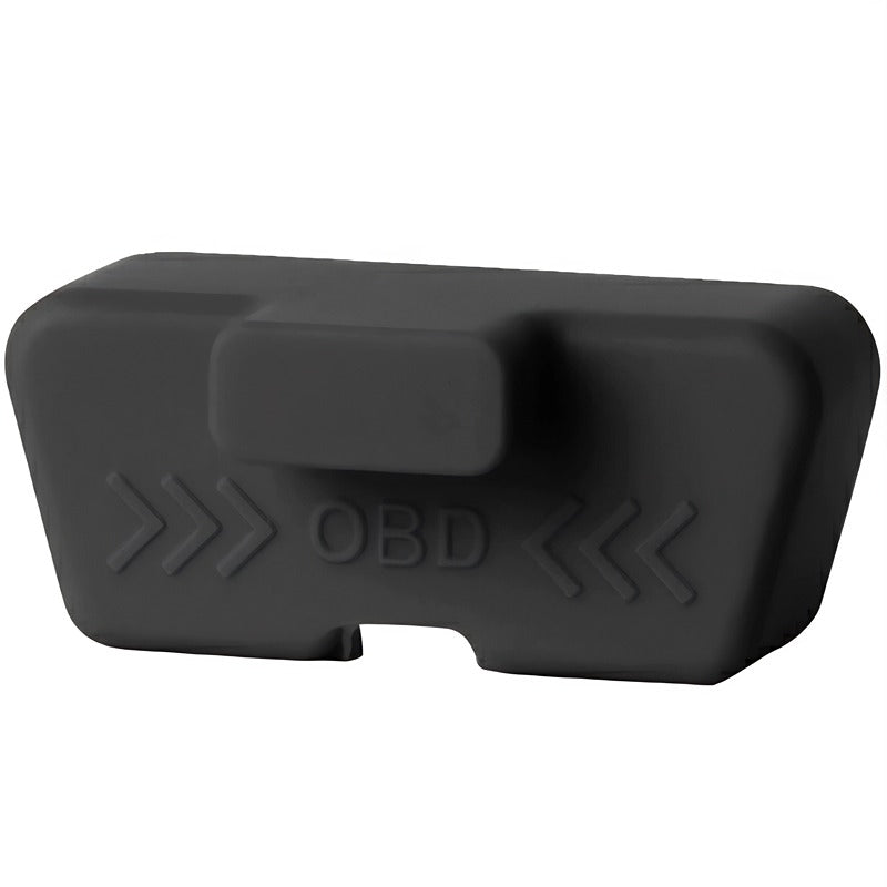 Professional matte black rubber OBD port cover with embossed arrows and lettering