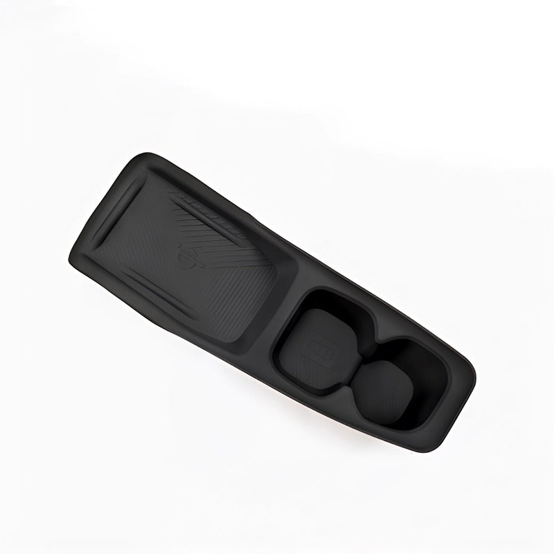 Professional black matte rubber center console organizer tray with cup holders