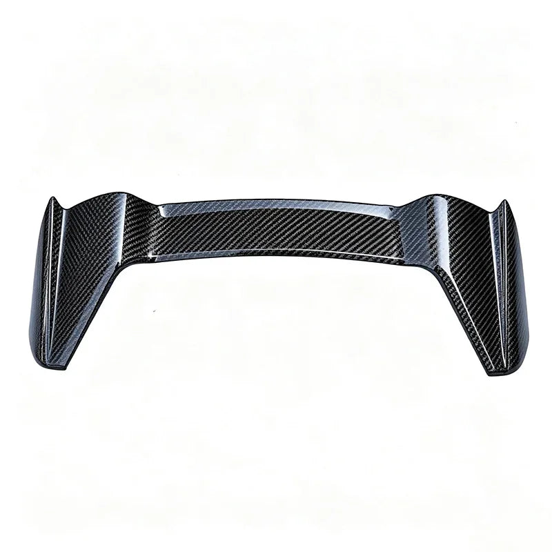 Professional black carbon fiber rear spoiler for BYD cars with a glossy textured finish.