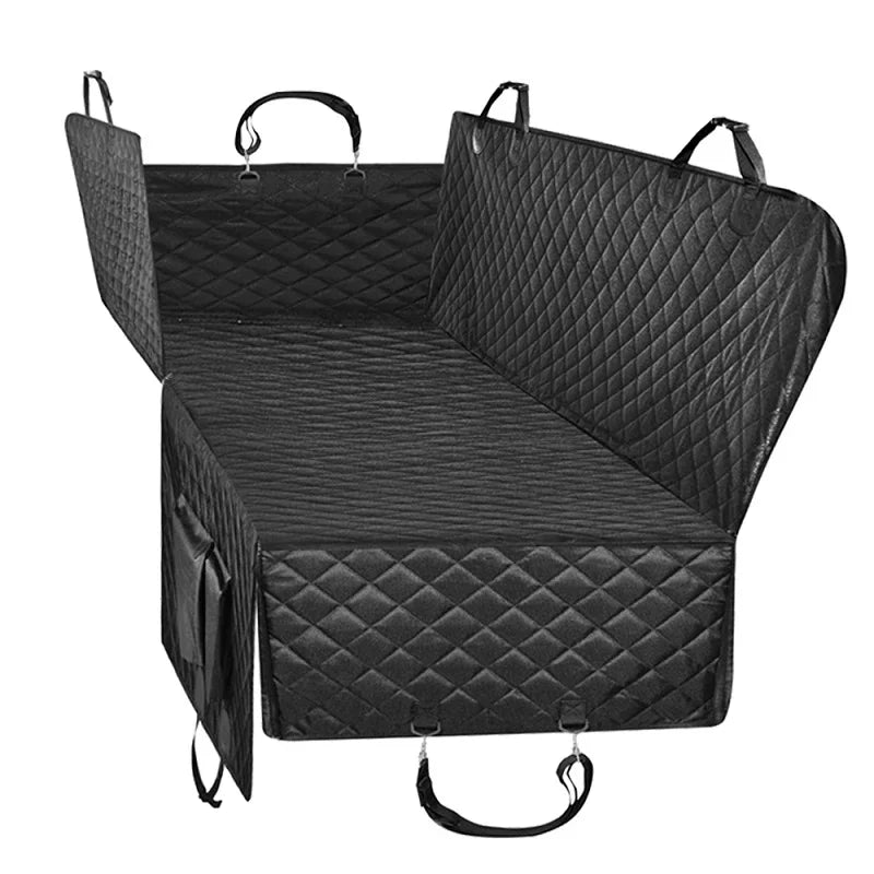 Professional black quilted waterproof car seat protector with side flaps and secure straps