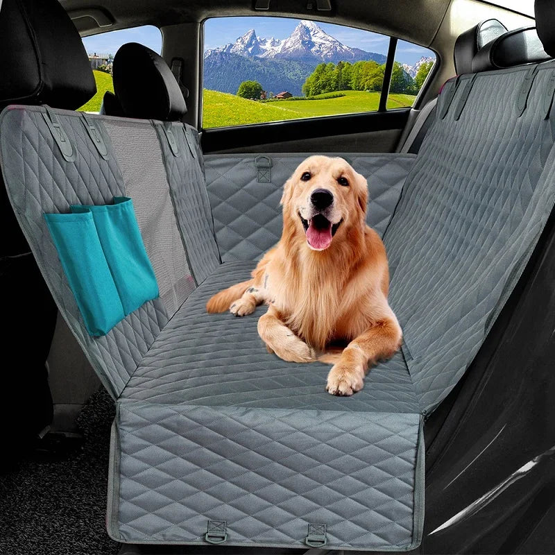 Professional grey quilted waterproof dog car seat cover with storage pockets