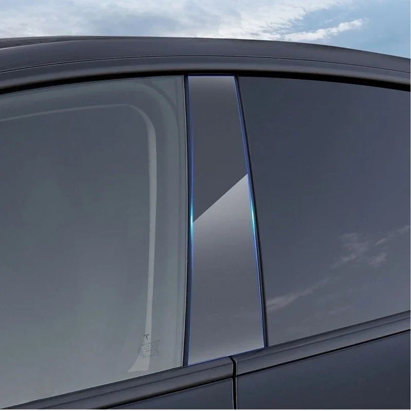 Sleek dark grey tinted window trim protector for car side windows, enhancing style and durability.