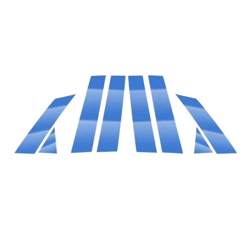 Abstract blue geometric logo featuring vertical stripes and symmetrical angular shapes.