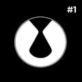 Minimalist white circular emblem with a unique teardrop cutout on a black background.