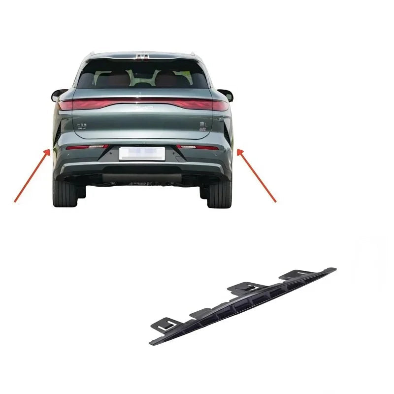 Black ABS plastic rear bumper corner trim protector for BYD vehicle.