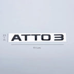 Glossy black ATTO 3 emblem badge, 17.1 cm wide, for premium car exterior styling.
