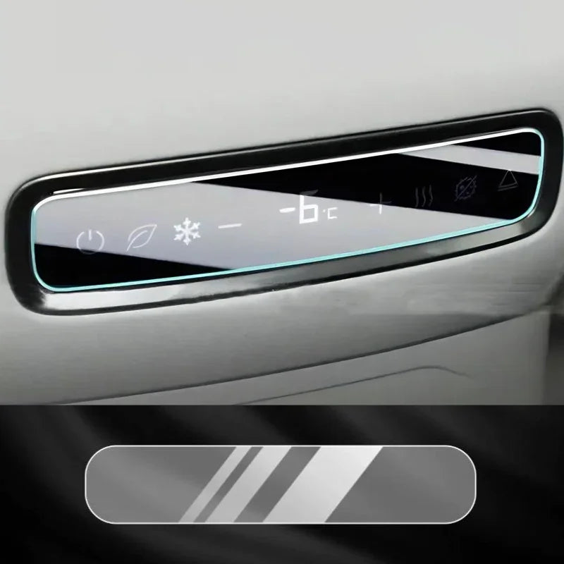 Sleek black digital temperature control panel with glowing blue LED interface for BYD interior.