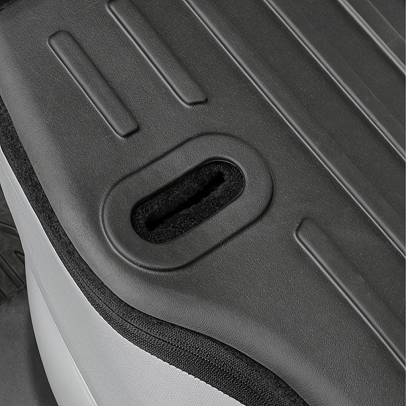 Durable black textured faux leather car trunk mat with precision-cut access hole.