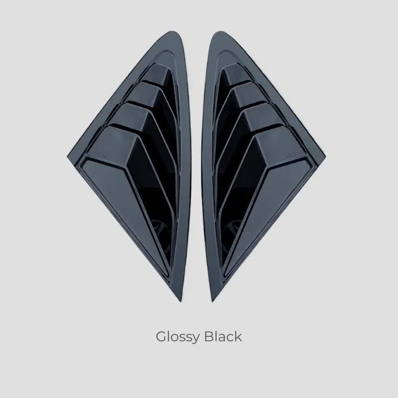 Glossy black aerodynamic side vent covers made of durable high-shine material.