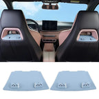 Set of two light blue cat-shaped seat headrest hooks for car interior protection.
