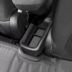 Black durable plastic center console storage organizer for car interior.