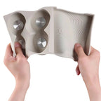 Beige silicone car cup holder organizer with non-slip textured surface and silver metallic accents.