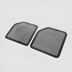 Pair of premium grey Dynaudio car speaker covers with a sleek matte finish.