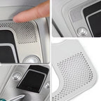 Silver metallic perforated trim panel for car interior ceiling accents.