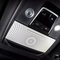Silver perforated metal overhead console trim with integrated control buttons for BYD interior.