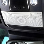 Silver perforated metal interior trim panel for BYD ceiling console.