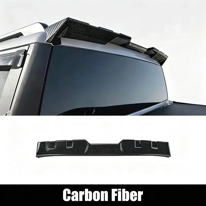 Black carbon fiber rear roof spoiler for BYD vehicle, featuring a sleek textured finish.