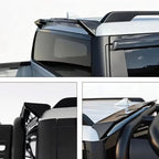 Black aerodynamic rear window spoiler and side window deflectors for BYD vehicles.