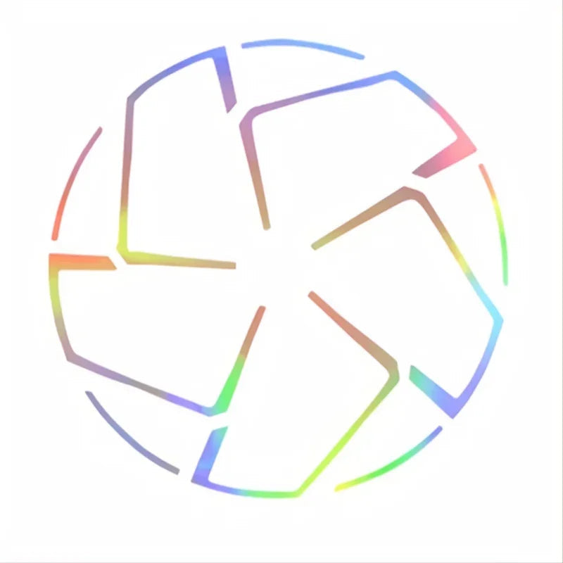 Abstract colorful geometric circular pattern with rainbow gradients on a white background.