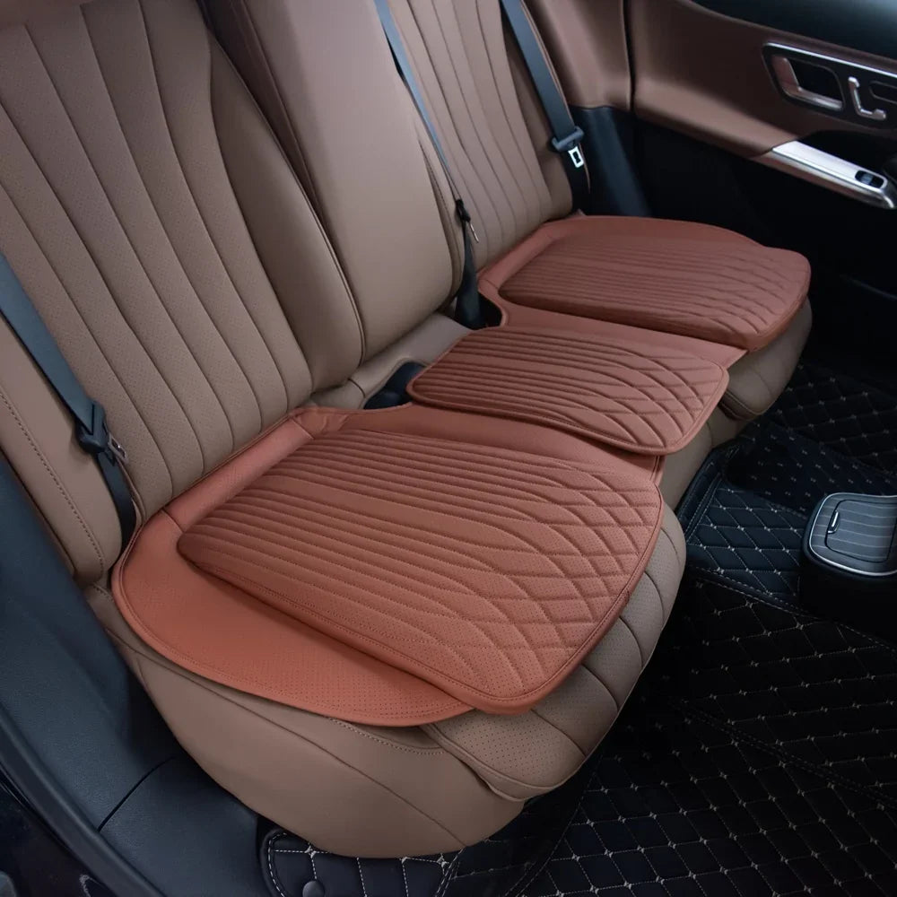 Brown quilted faux leather car seat covers for premium protection and comfort.