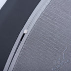 Close-up of a grey textured fabric car accessory featuring a durable silver zipper detail.