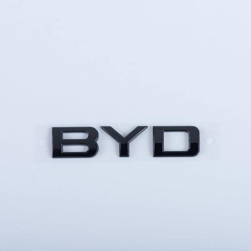 Glossy black BYD emblem made of premium durable material for car exterior decoration