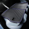 Black premium textured rubber car seat covers with sleek blue LED light edging.