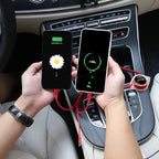 Two smartphones being charged simultaneously with a car's dashboard  in byd car