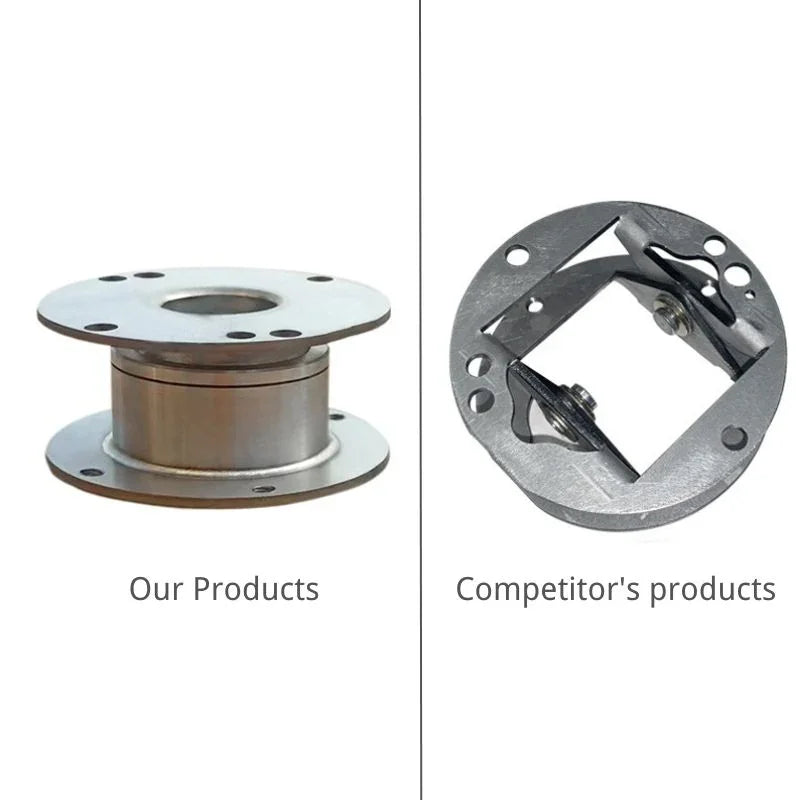 Comparison of a solid silver metallic cylinder part versus a hollow competitor design.