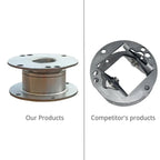 Comparison of a solid silver metallic cylinder part versus a hollow competitor design.