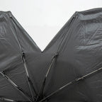 Durable black waterproof fabric umbrella canopy with reinforced metal ribs.