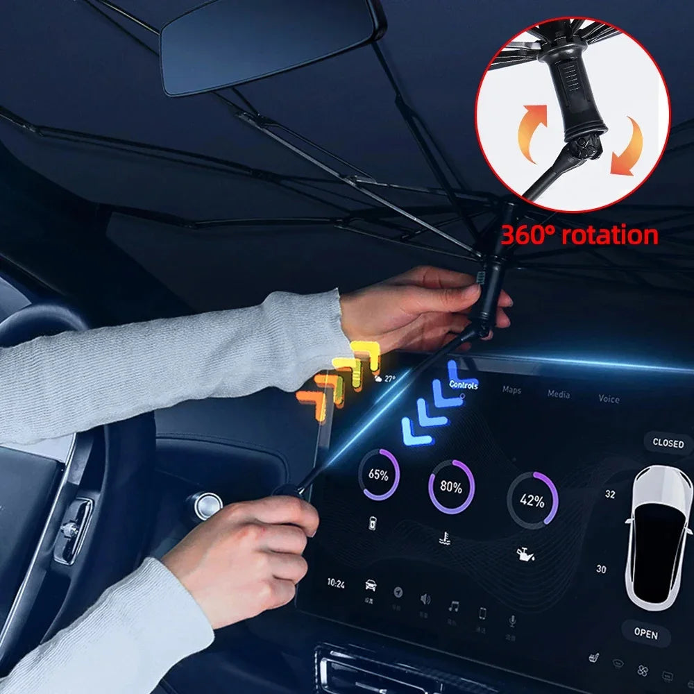 Black 360° rotating adjustable car sunshade rod for flexible interior sun protection.