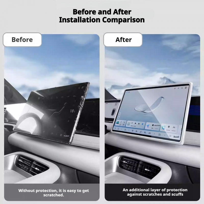 Before and after comparison of BYD Seal 06 screen frame protector installation