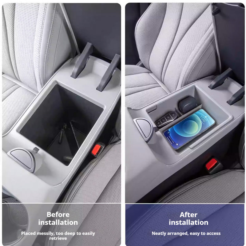Before and after installation of BYD Seal 06 armrest storage box divider