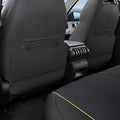 Black leather car seat covers with lime green contrast stitching for BYD interior protection.