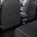 Black leather car seat covers with lime green contrast stitching for BYD interior protection.