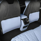 Light blue and black premium leather car seat covers with quilted detailing