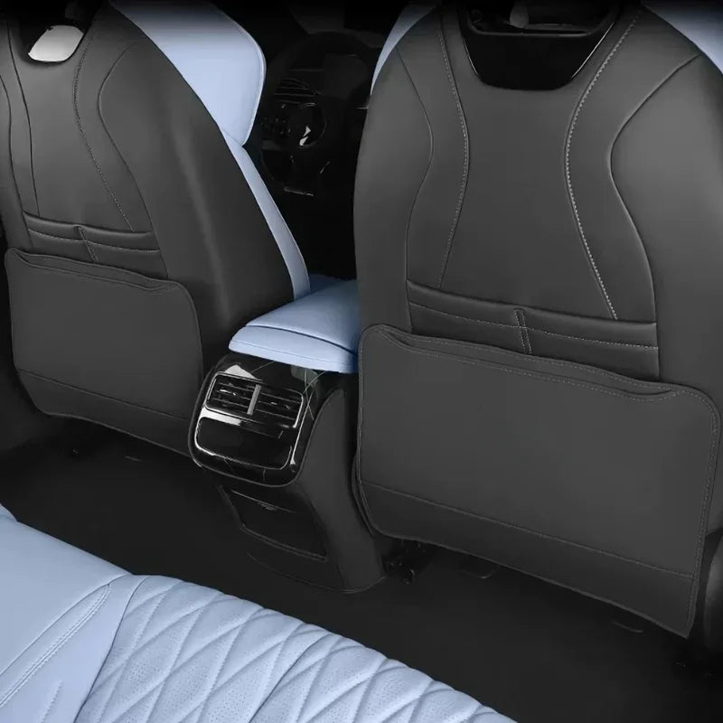 Custom grey and light blue leather car seat covers with diamond stitching