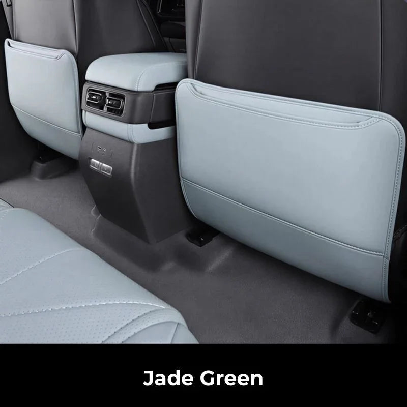 Jade Green premium leather rear seat back protectors for BYD car interior.
