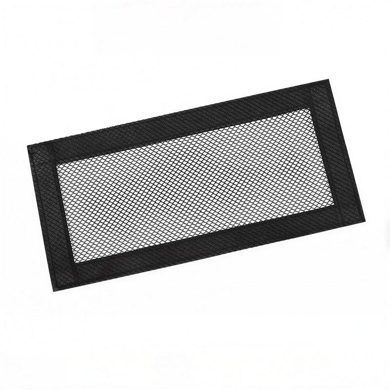 Black mesh storage net organizer for car interior, durable fabric material.