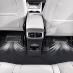 Black custom-fit car floor mats with integrated air vent airflow design for BYD interior protection.