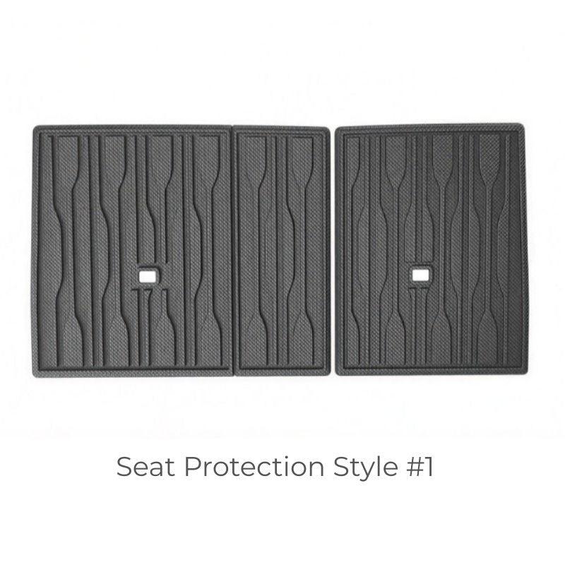 Black textured TPE car seat protection mats with anti-slip grooves for durable coverage.