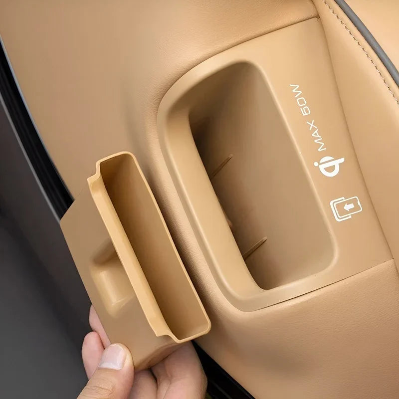 Tan beige custom-fit car door storage bin accessory made of durable smooth plastic.