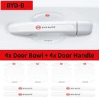 Set of BYD door bowl and door handle components on a white background with red accents.