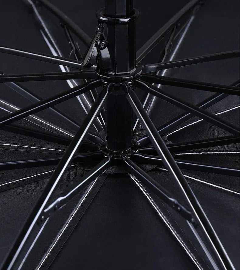 Durable black metal umbrella frame with reinforced ribs and sturdy central shaft.