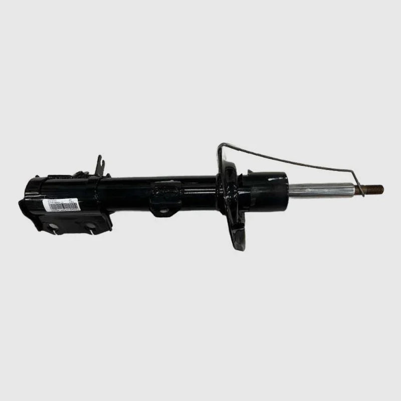 Professional black metallic automotive shock absorber with heavy-duty steel construction.