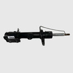 Professional black metallic automotive shock absorber with heavy-duty steel construction.
