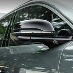 Glossy black side mirror cover with chrome trim for BYD car