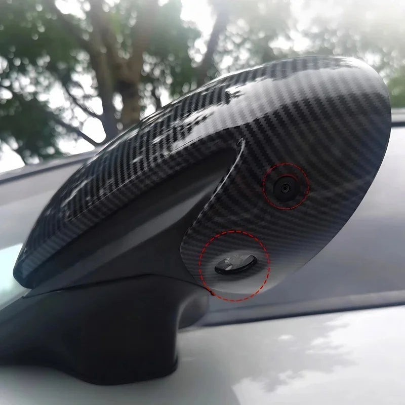 Glossy grey carbon fiber side mirror cover for BYD with integrated sensor ports